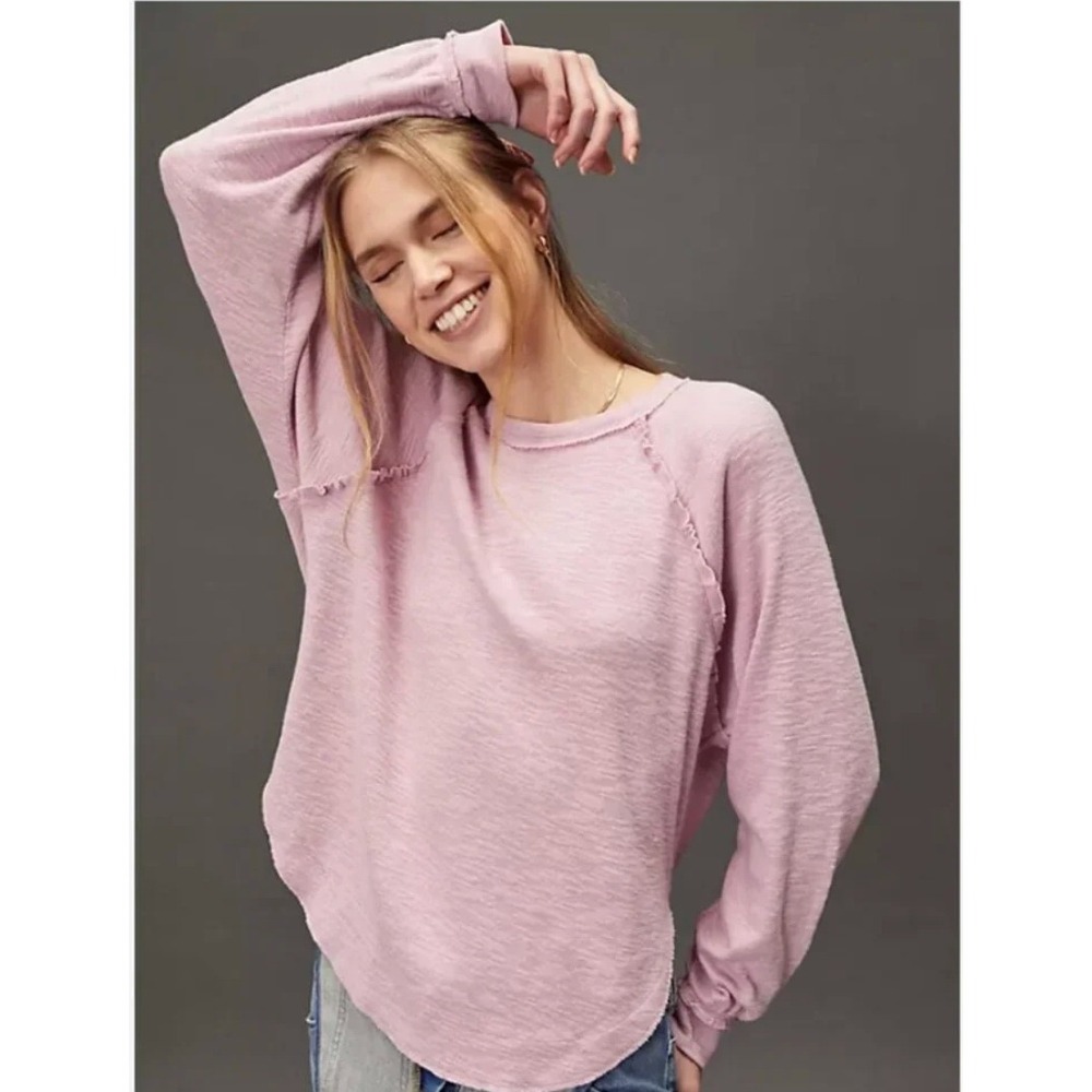 Pilcro Anthropologie Diana Ruffled Raglan Thermal Top Long Sleeve Purple XL Boho - Picture 2 of 12